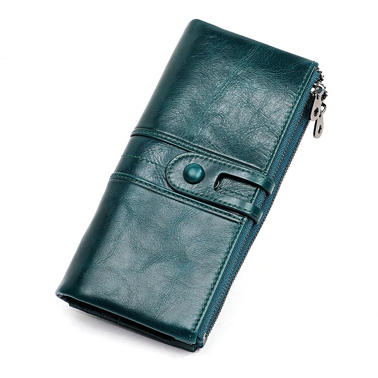 3520 Long Cowhide Leather Folding Anti-magnetic RFID Wallet for Ladies, with Card Slots, 3520 Blue, 3520 Red, 3520 Yellowish-brown, 3520 Black, 3520 Coffee