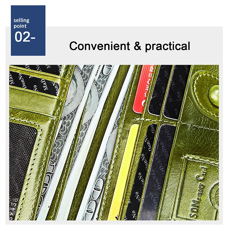 3520 Long Cowhide Leather Folding Anti-magnetic RFID Wallet for Ladies, with Card Slots, 3520 Blue, 3520 Red, 3520 Yellowish-brown, 3520 Black, 3520 Coffee