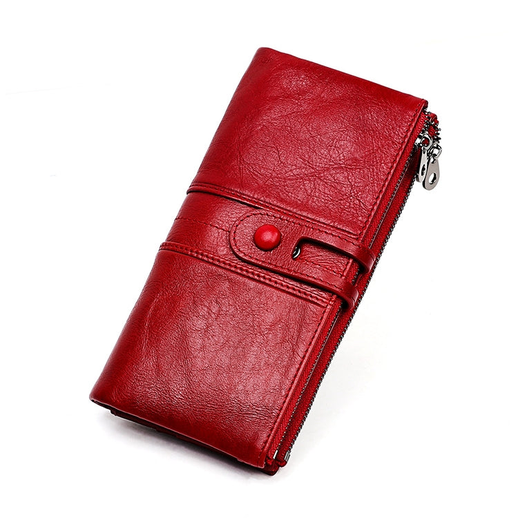 3520 Long Cowhide Leather Folding Anti-magnetic RFID Wallet for Ladies, with Card Slots, 3520 Red, 3520 Yellowish-brown, 3520 Black, 3520 Coffee, 3520 Green, 3520 Blue