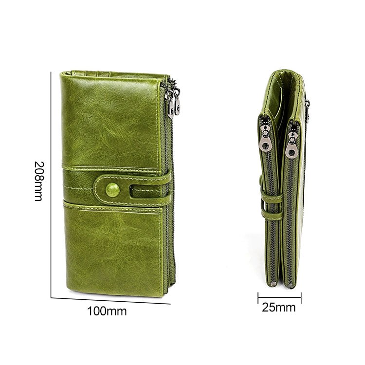 3520 Long Cowhide Leather Folding Anti-magnetic RFID Wallet for Ladies, with Card Slots, 3520 Red, 3520 Yellowish-brown, 3520 Black, 3520 Coffee, 3520 Green, 3520 Blue