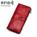 3520 Long Cowhide Leather Folding Anti-magnetic RFID Wallet for Ladies, with Card Slots, 3520 Blue, 3520 Red, 3520 Yellowish-brown, 3520 Black, 3520 Coffee