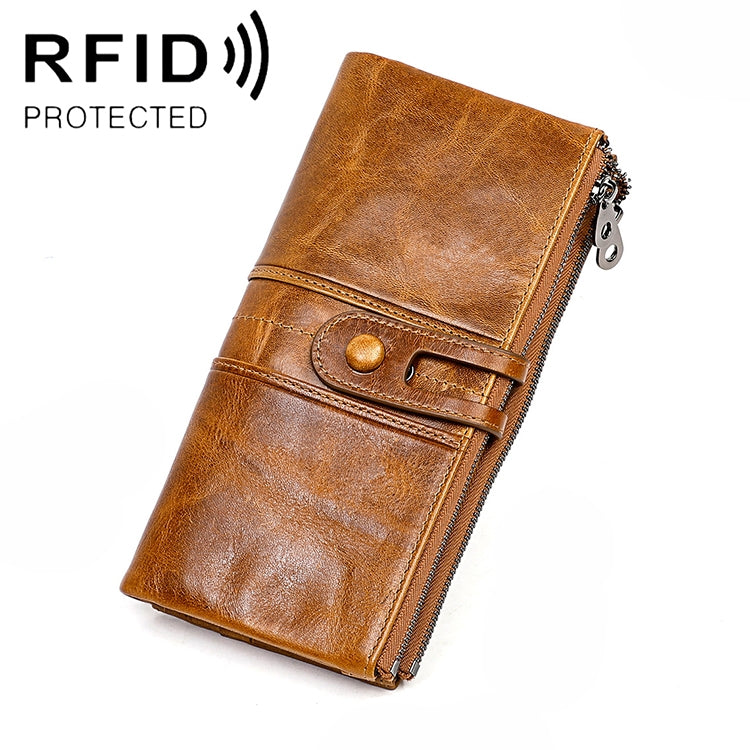 3520 Long Cowhide Leather Folding Anti-magnetic RFID Wallet for Ladies, with Card Slots, 3520 Red, 3520 Yellowish-brown, 3520 Black, 3520 Coffee, 3520 Green, 3520 Blue