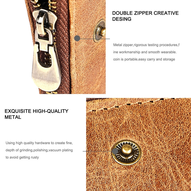 3533 Long Crazy Horse Texture Cowhide Leather Folding Anti-magnetic RFID Wallet Clutch Bag for Men, with Card Slots, 3533 Yellowish-brown, 3533 Black, 3533 Coffee, 3533 Blue, 3533 Red