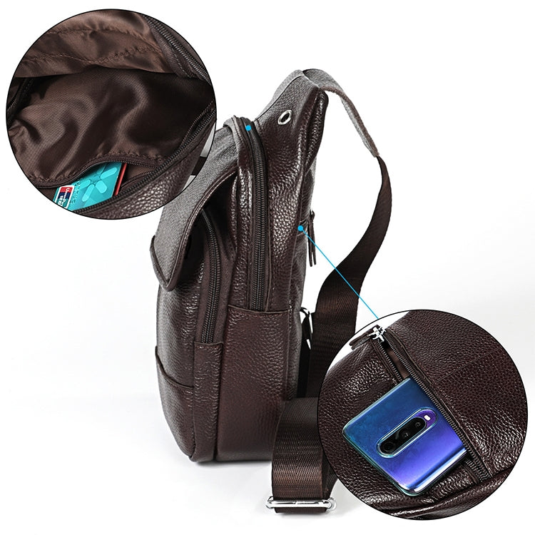 6023 Casual Litchi Texture Soft Face Full-grain Cowhide One Shoulder Crossbody Bag for Men, Black, Coffee, Red, Brown