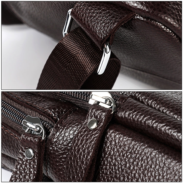 6023 Casual Litchi Texture Soft Face Full-grain Cowhide One Shoulder Crossbody Bag for Men, Black, Coffee, Red, Brown