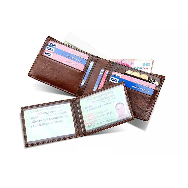 8016 Retro Cowhide Leather Multiple Card Slots Wallet for Men, with Removable Card Holder, 8016