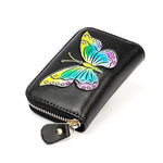 KB152 Butterfly Pattern Zipper Cowhide Leather Organ Shape Multiple Card Slots Anti-magnetic RFID Wallet for Ladies, KB152 Colour, KB152 Blue, KB152 Purple, KB152 Silver