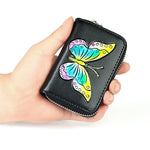 KB152 Butterfly Pattern Zipper Cowhide Leather Organ Shape Multiple Card Slots Anti-magnetic RFID Wallet for Ladies, KB152 Colour, KB152 Blue, KB152 Purple, KB152 Silver