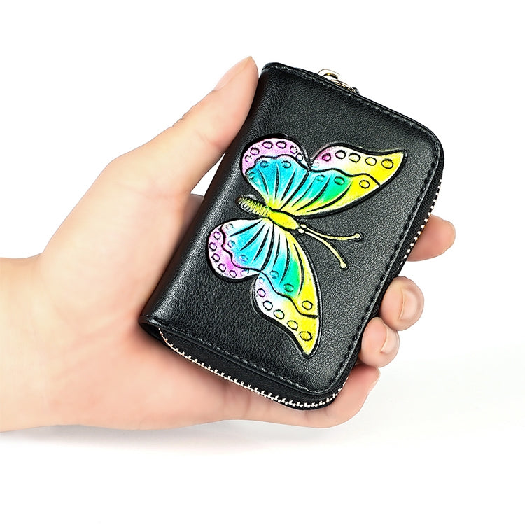 KB152 Butterfly Pattern Zipper Cowhide Leather Organ Shape Multiple Card Slots Anti-magnetic RFID Wallet for Ladies, KB152 Colour, KB152 Blue, KB152 Purple, KB152 Silver