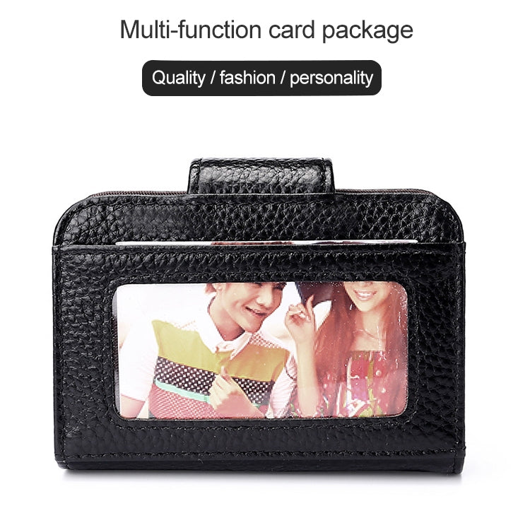 KB188 Horizontal Cowhide Leather Organ Shape Multiple Card Slots Anti-magnetic RFID Wallet for Ladies, with Transparent Window, KB188 Black, KB188 Coffee, KB188 Purple, KB188 Rose Red, KB188 Sapphire Blue
