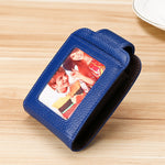 KB189 Vertical Cowhide Leather Organ Shape Multiple Card Slots Anti-magnetic RFID Wallet for Ladies, with Transparent Window, KB189 Sapphire Blue, KB189 Black, KB189 Coffee, KB189 Purple, KB189 Rose Red