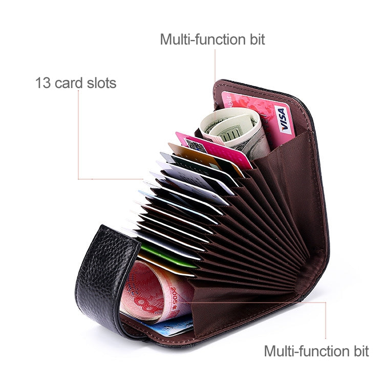 KB189 Vertical Cowhide Leather Organ Shape Multiple Card Slots Anti-magnetic RFID Wallet for Ladies, with Transparent Window, KB189 Sapphire Blue, KB189 Black, KB189 Coffee, KB189 Purple, KB189 Rose Red