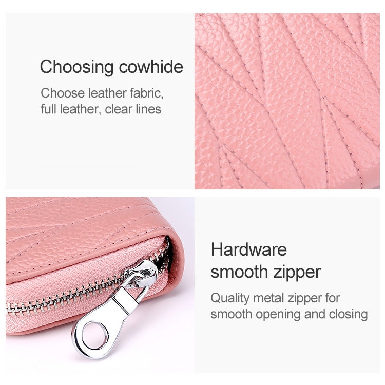 KB191 Zipper Cowhide Leather Organ Shape Multiple Card Slots Anti-magnetic RFID Wallet Clutch Bag for Ladies, KB191 Pink, KB191 Light Purple, KB191 Wine Red, KB191 Brown, KB191 Aqua Blue, KB191 Black, KB191 Dark Blue