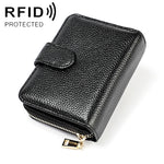 KB192 Buckle Zipper Cowhide Leather Organ Shape Multiple Card Slots Anti-magnetic RFID Wallet Clutch Bag for Men, KB192 Black, KB192 Coffee
