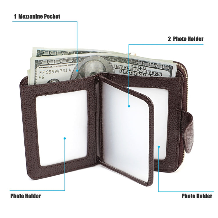 KB192 Buckle Zipper Cowhide Leather Organ Shape Multiple Card Slots Anti-magnetic RFID Wallet Clutch Bag for Men, KB192 Black, KB192 Coffee