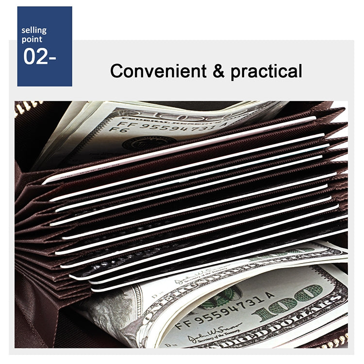 KB192 Buckle Zipper Cowhide Leather Organ Shape Multiple Card Slots Anti-magnetic RFID Wallet Clutch Bag for Men, KB192 Black, KB192 Coffee