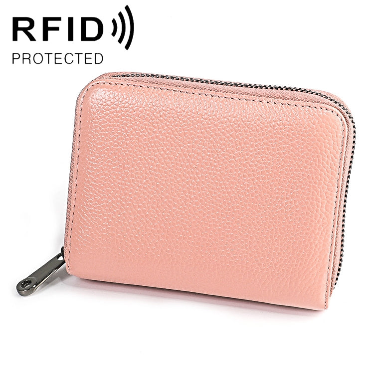 KB195 Zipper Cowhide Leather Double Row Organ Shape Multiple Card Slots Anti-magnetic RFID Wallet Clutch Bag for Ladies, KB195 Pink, KB195 Purple, KB195 Rose Red, KB195 Black, KB195 Coffee