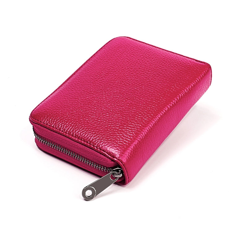 KB195 Zipper Cowhide Leather Double Row Organ Shape Multiple Card Slots Anti-magnetic RFID Wallet Clutch Bag for Ladies, KB195 Rose Red, KB195 Black, KB195 Coffee, KB195 Pink, KB195 Purple