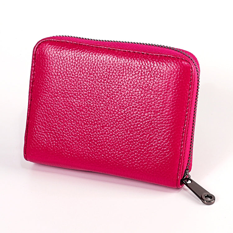 KB195 Zipper Cowhide Leather Double Row Organ Shape Multiple Card Slots Anti-magnetic RFID Wallet Clutch Bag for Ladies, KB195 Rose Red, KB195 Black, KB195 Coffee, KB195 Pink, KB195 Purple