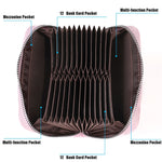 KB195 Zipper Cowhide Leather Double Row Organ Shape Multiple Card Slots Anti-magnetic RFID Wallet Clutch Bag for Ladies, KB195 Rose Red, KB195 Black, KB195 Coffee, KB195 Pink, KB195 Purple