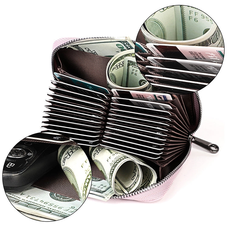 KB195 Zipper Cowhide Leather Double Row Organ Shape Multiple Card Slots Anti-magnetic RFID Wallet Clutch Bag for Ladies, KB195 Rose Red, KB195 Black, KB195 Coffee, KB195 Pink, KB195 Purple