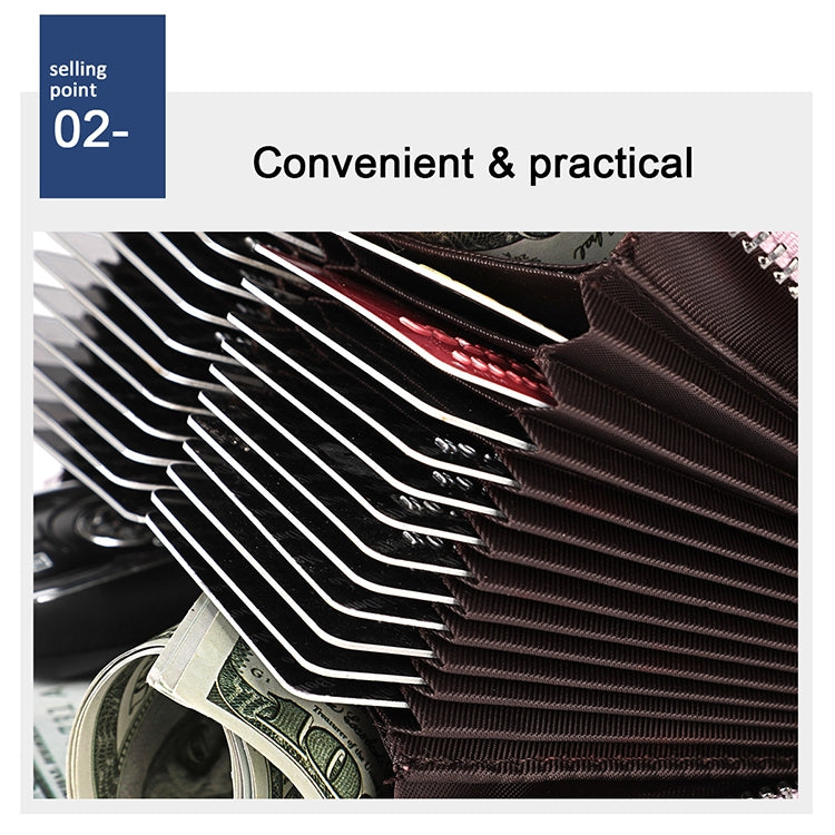 KB195 Zipper Cowhide Leather Double Row Organ Shape Multiple Card Slots Anti-magnetic RFID Wallet Clutch Bag for Ladies, KB195 Rose Red, KB195 Black, KB195 Coffee, KB195 Pink, KB195 Purple