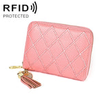 KB213 Diamond Texture Zipper Cowhide Leather Double Row Organ Shape Multiple Card Slots Anti-magnetic RFID Wallet Clutch Bag for Ladies, KB213 Rose Red, KB213 Black, KB213 Pink, KB213 Blue, KB213 Light Pink