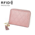 KB213 Diamond Texture Zipper Cowhide Leather Double Row Organ Shape Multiple Card Slots Anti-magnetic RFID Wallet Clutch Bag for Ladies, KB213 Rose Red, KB213 Black, KB213 Pink, KB213 Blue, KB213 Light Pink