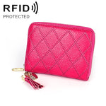KB213 Diamond Texture Zipper Cowhide Leather Double Row Organ Shape Multiple Card Slots Anti-magnetic RFID Wallet Clutch Bag for Ladies, KB213 Rose Red, KB213 Black, KB213 Pink, KB213 Blue, KB213 Light Pink