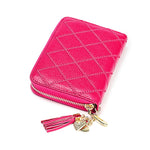 KB213 Diamond Texture Zipper Cowhide Leather Double Row Organ Shape Multiple Card Slots Anti-magnetic RFID Wallet Clutch Bag for Ladies, KB213 Rose Red, KB213 Black, KB213 Pink, KB213 Blue, KB213 Light Pink