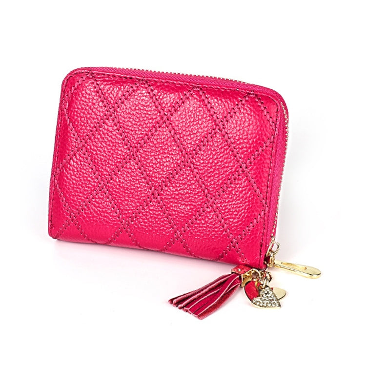 KB213 Diamond Texture Zipper Cowhide Leather Double Row Organ Shape Multiple Card Slots Anti-magnetic RFID Wallet Clutch Bag for Ladies, KB213 Rose Red, KB213 Black, KB213 Pink, KB213 Blue, KB213 Light Pink