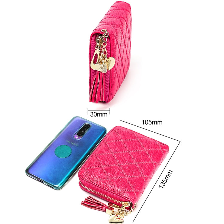 KB213 Diamond Texture Zipper Cowhide Leather Double Row Organ Shape Multiple Card Slots Anti-magnetic RFID Wallet Clutch Bag for Ladies, KB213 Rose Red, KB213 Black, KB213 Pink, KB213 Blue, KB213 Light Pink