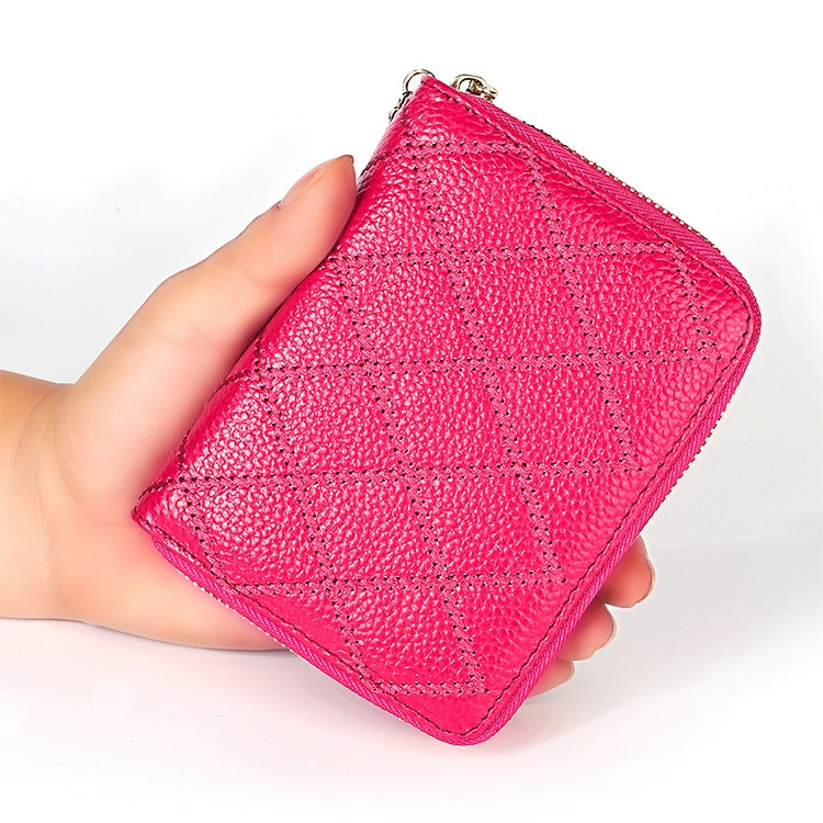 KB213 Diamond Texture Zipper Cowhide Leather Double Row Organ Shape Multiple Card Slots Anti-magnetic RFID Wallet Clutch Bag for Ladies, KB213 Rose Red, KB213 Black, KB213 Pink, KB213 Blue, KB213 Light Pink