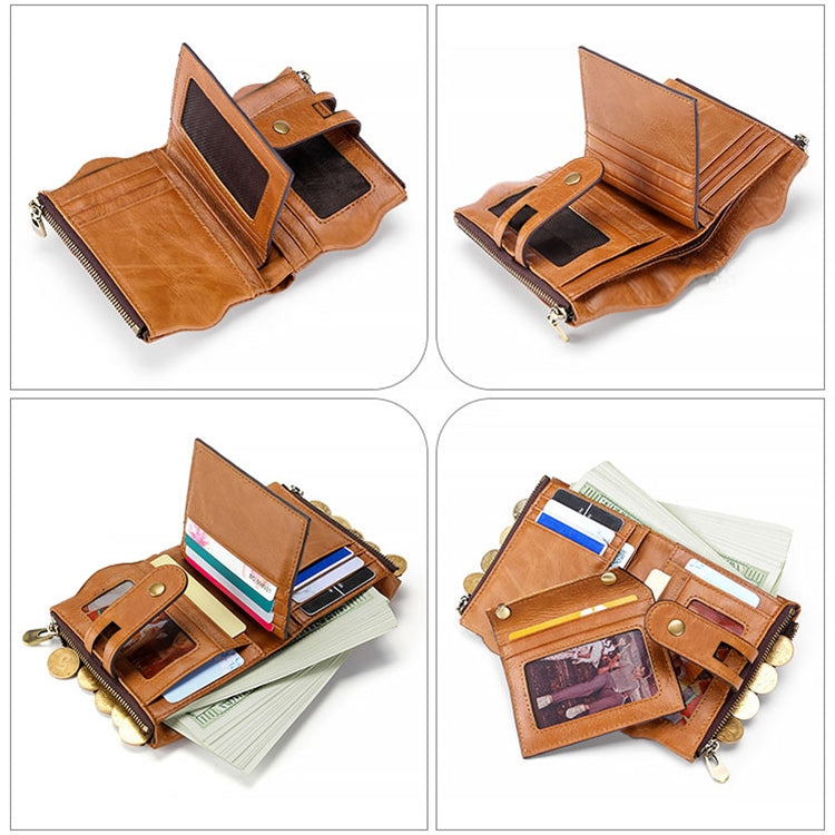 LT3539 Cowhide Leather Zipper Buckle Anti-magnetic RFID Wallet Clutch Bag for Men, with Card Slots & Shoulder Strap, LT3539 Shoulder Strap Blue, LT3539 Strap Red, LT3539 Yellowish-brown
