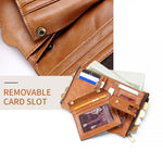 LT3539 Cowhide Leather Zipper Buckle Anti-magnetic RFID Wallet Clutch Bag for Men, with Card Slots & Shoulder Strap, LT3539 Shoulder Strap Blue, LT3539 Strap Red, LT3539 Yellowish-brown