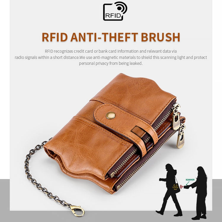 LT3539 Cowhide Leather Zipper Buckle Anti-magnetic RFID Wallet Clutch Bag for Men, with Card Slots & Shoulder Strap, LT3539 Shoulder Strap Blue, LT3539 Strap Red, LT3539 Yellowish-brown