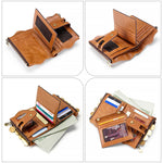 LT3539 Cowhide Leather Zipper Buckle Anti-magnetic RFID Wallet Clutch Bag for Men, with Card Slots & Shoulder Strap, LT3539 Yellowish-brown, LT3539 Shoulder Strap Black, LT3539 Shoulder Strap Coffee, LT3539 Shoulder Strap Blue, LT3539 Strap Red