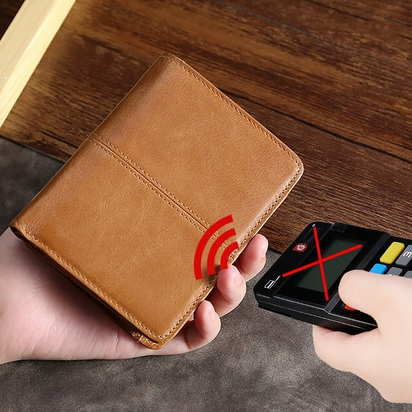 TP-195 Oilskin Leather Multi-functional Change Purse RFID Leather Wallet