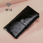 TP-189 Oilskin Leather Multi-functional Zipper RFID Leather Wallet