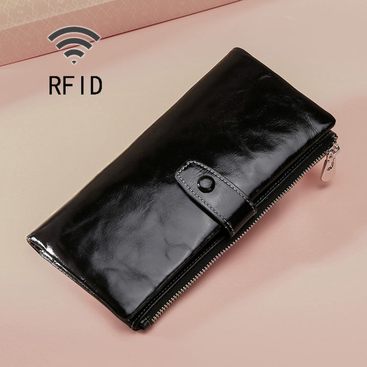 محفظة جلدية متعددة الوظائف بسحاب من جلد الزيت TP-189 مع حماية RFID
