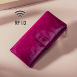 محفظة جلدية متعددة الوظائف بسحاب من جلد الزيت TP-189 مع حماية RFID