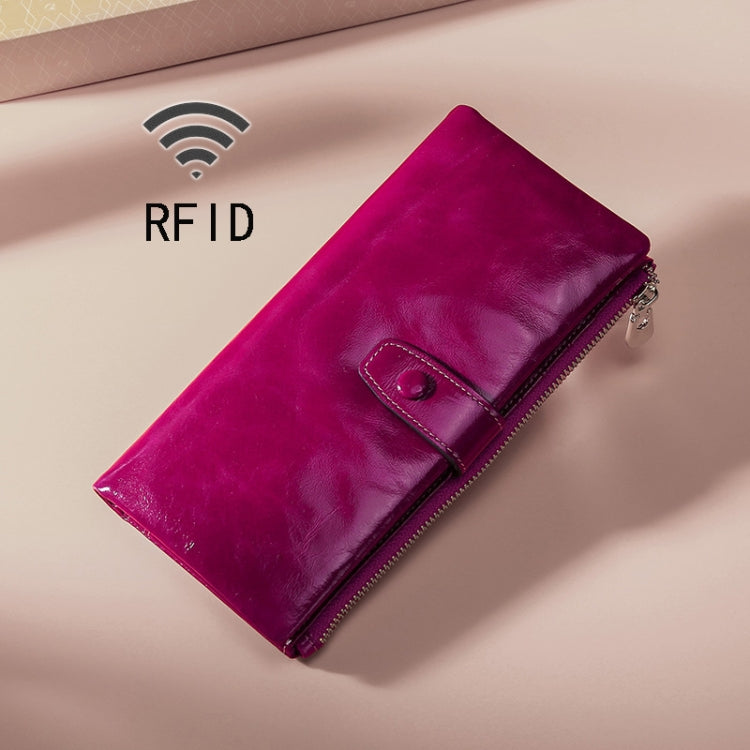 محفظة جلدية متعددة الوظائف بسحاب من جلد الزيت TP-189 مع حماية RFID