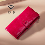 محفظة جلدية متعددة الوظائف بسحاب من جلد الزيت TP-189 مع حماية RFID