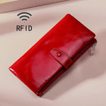 محفظة جلدية متعددة الوظائف بسحاب من جلد الزيت TP-189 مع حماية RFID