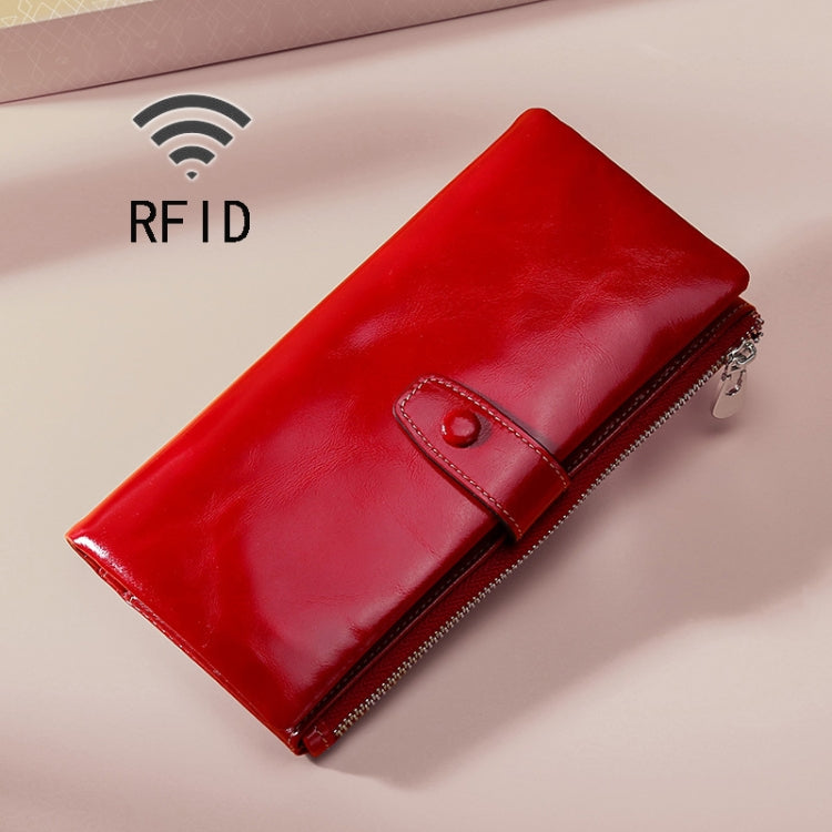 محفظة جلدية متعددة الوظائف بسحاب من جلد الزيت TP-189 مع حماية RFID