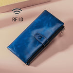 محفظة جلدية متعددة الوظائف بسحاب من جلد الزيت TP-189 مع حماية RFID