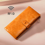 محفظة جلدية متعددة الوظائف بسحاب من جلد الزيت TP-189 مع حماية RFID