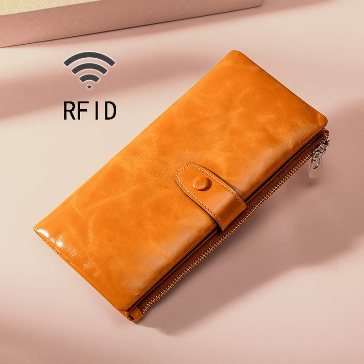 محفظة جلدية متعددة الوظائف بسحاب من جلد الزيت TP-189 مع حماية RFID