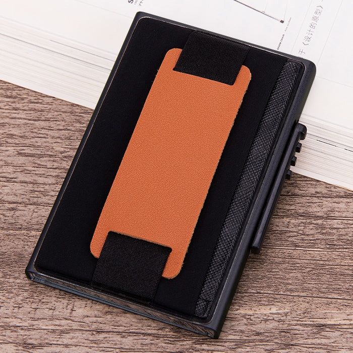 X-32C Automatically Pop-up Card Type Anti-magnetic RFID Anti-theft Men Aluminum Alloy A Dial Button Elastic Bag Wallet with PU Leather Strap, X-32C A Dial Button Black, X-32C A Dial Button  Silver