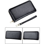 Genuine Cowhide Leather Litchi Texture Zipper Long Style Card Holder Wallet RFID Blocking Coin Purse Card Bag Protect Case with Hand Strap for Women, Size: 20*10.5*3cm